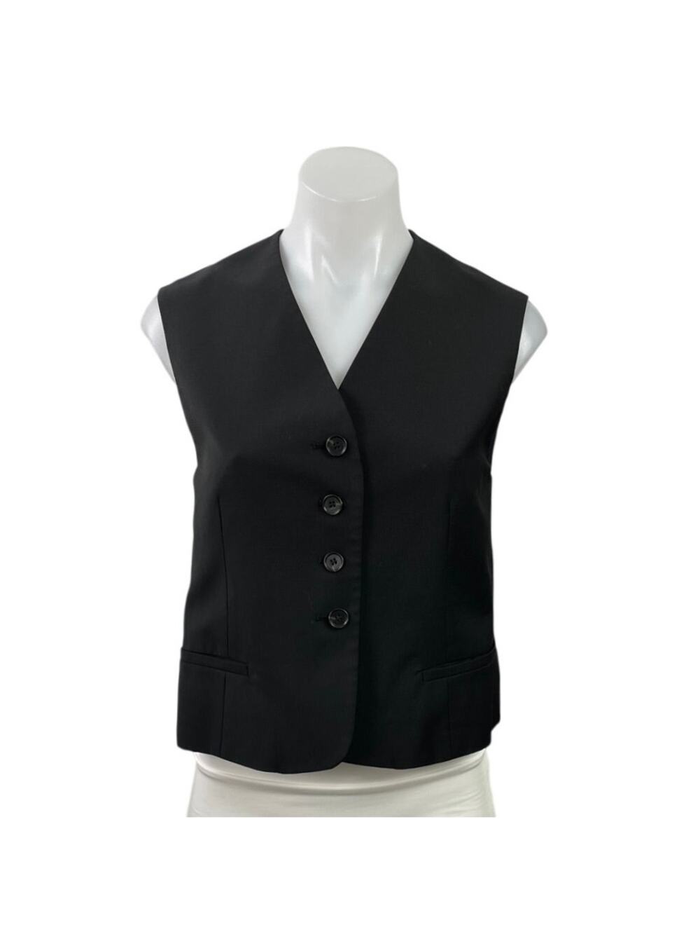 COS Women's Black Sleeveless V Neck Adjustable Work Button Down Vest Top Size 4